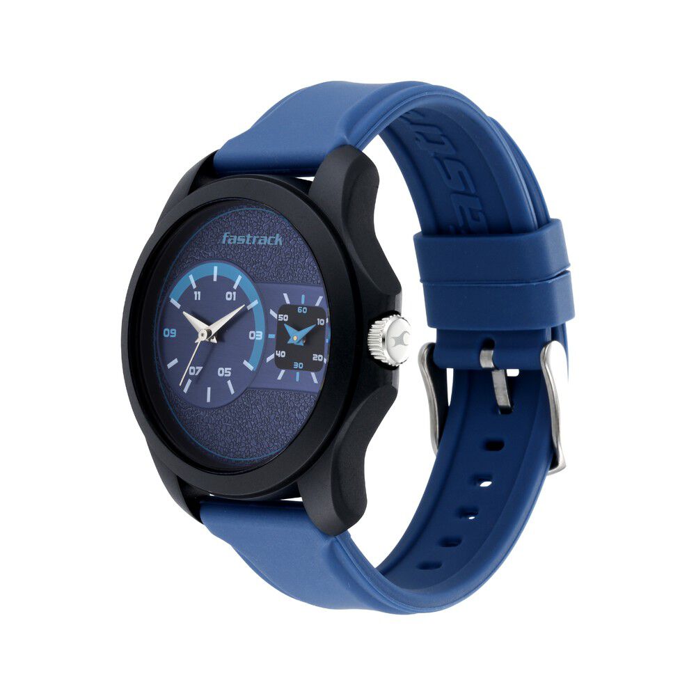 Fastrack Dual Time Quartz Analog Blue Dial Silicone Strap Watch for Guys NR38042PP05
