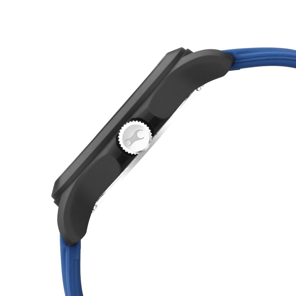 Fastrack Dual Time Quartz Analog Blue Dial Silicone Strap Watch for Guys NR38042PP05
