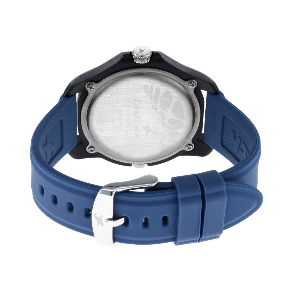 Fastrack Dual Time Quartz Analog Blue Dial Silicone Strap Watch for Guys NR38042PP05