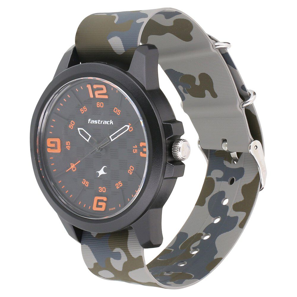 Fastrack Trendies Quartz Analog Black Dial Silicone Strap Watch for Guys NR38048PP01