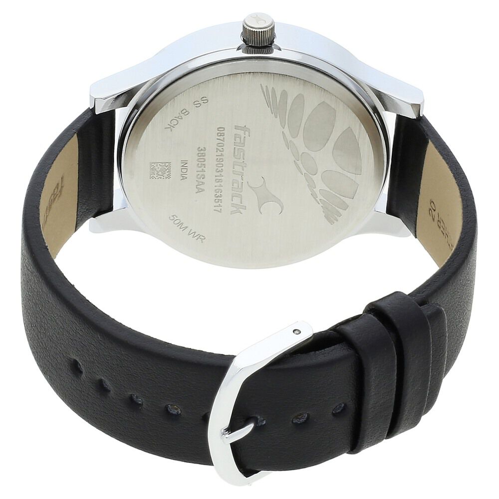 Fastrack Bold Quartz Analog Grey Dial Leather Strap Watch for Guys NR38051SL03
