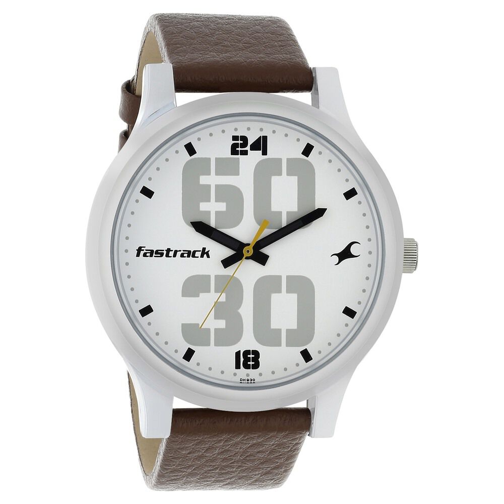 Fastrack Bold Quartz Analog White Dial Leather Strap Watch for Guys NS38051SL06