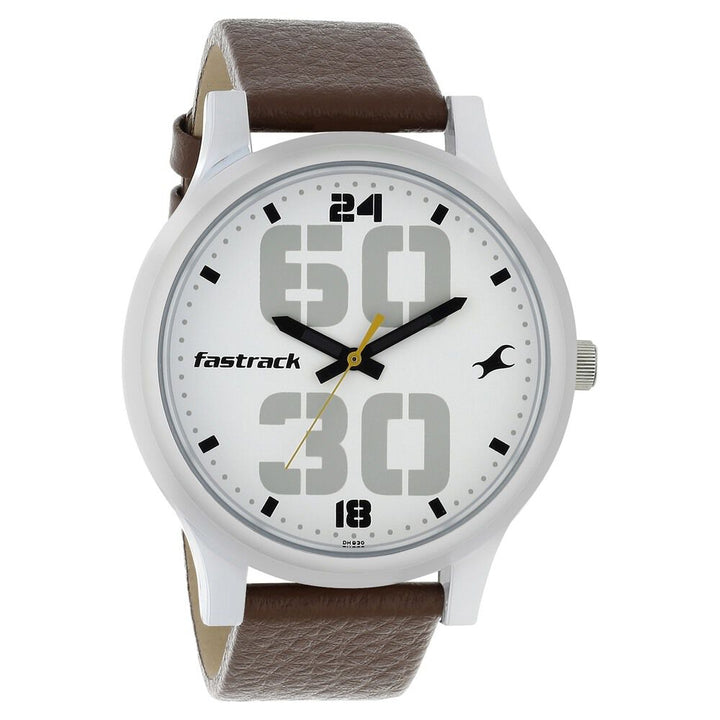 Fastrack Bold Quartz Analog White Dial Leather Strap Watch for Guys NS38051SL06