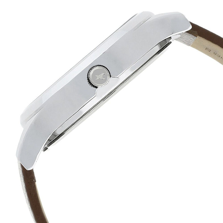 Fastrack Bold Quartz Analog White Dial Leather Strap Watch for Guys NS38051SL06