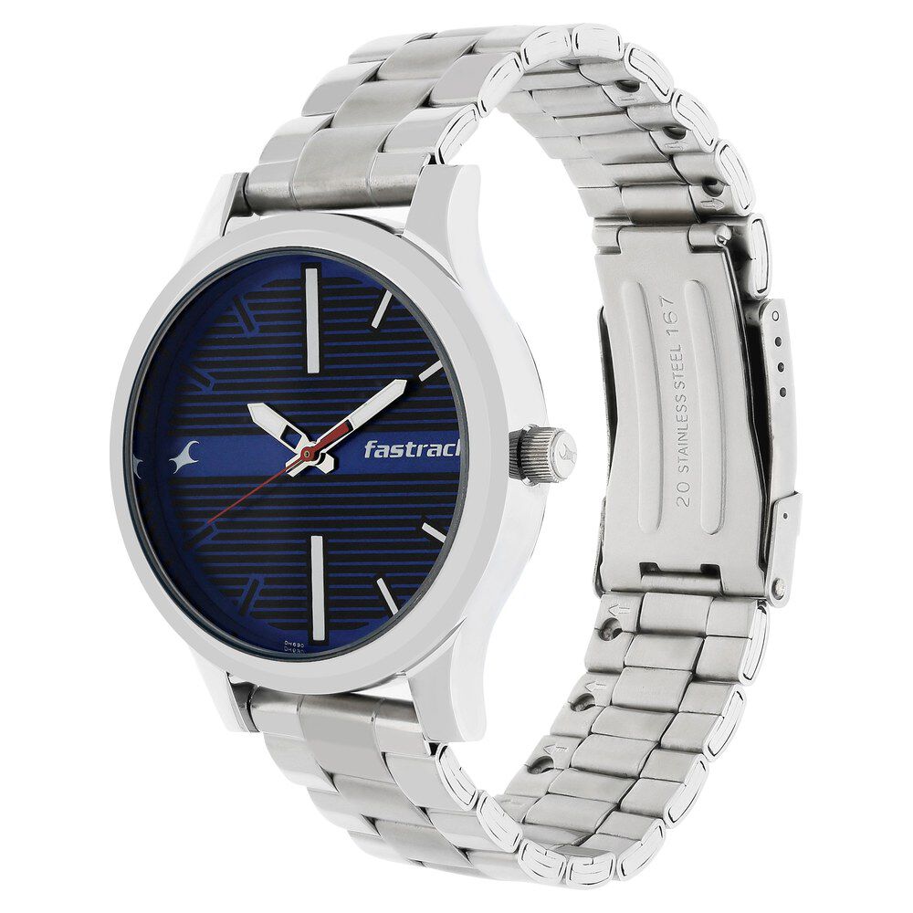 Fastrack Fundamentals Quartz Analog Blue Dial Stainless Steel Strap Watch for Guys NS38051SM03