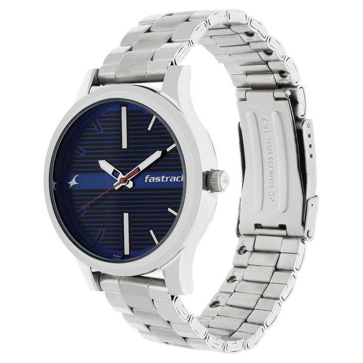 Fastrack Fundamentals Quartz Analog Blue Dial Stainless Steel Strap Watch for Guys NS38051SM03