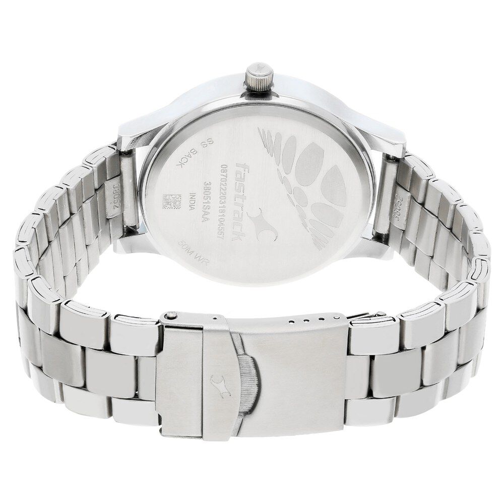 Fastrack Fundamentals Quartz Analog Blue Dial Stainless Steel Strap Watch for Guys NS38051SM03