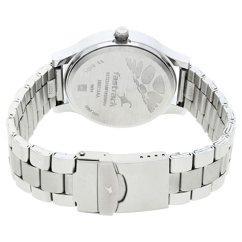 Fastrack Bold Quartz Analog Black Dial Stainless Steel Strap Watch for Guys NS38051SM04