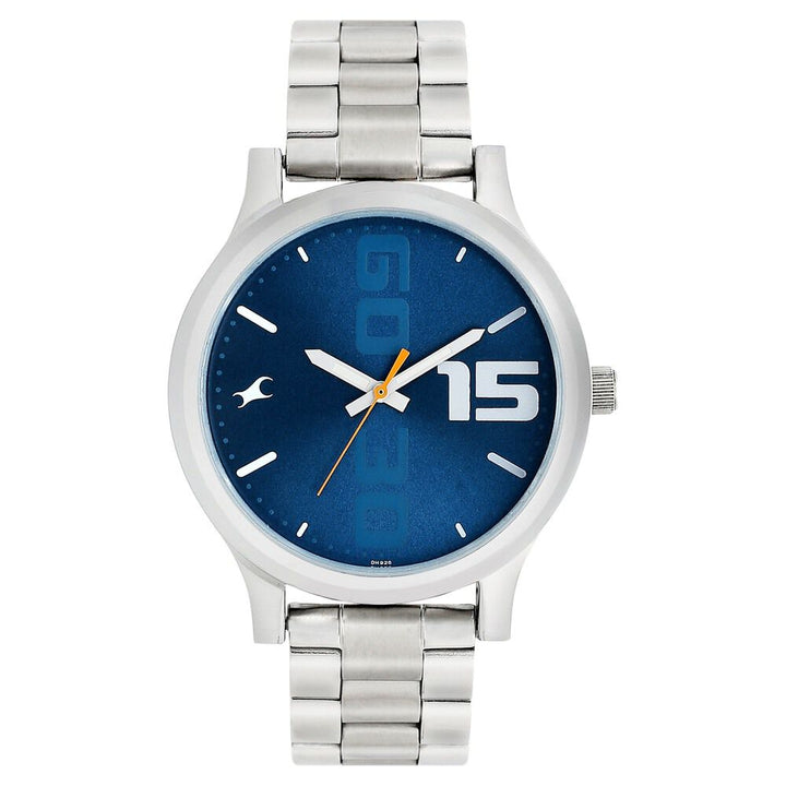 Fastrack Bold Quartz Analog Blue Dial Stainless Steel Strap Watch for Guys NS38051SM05