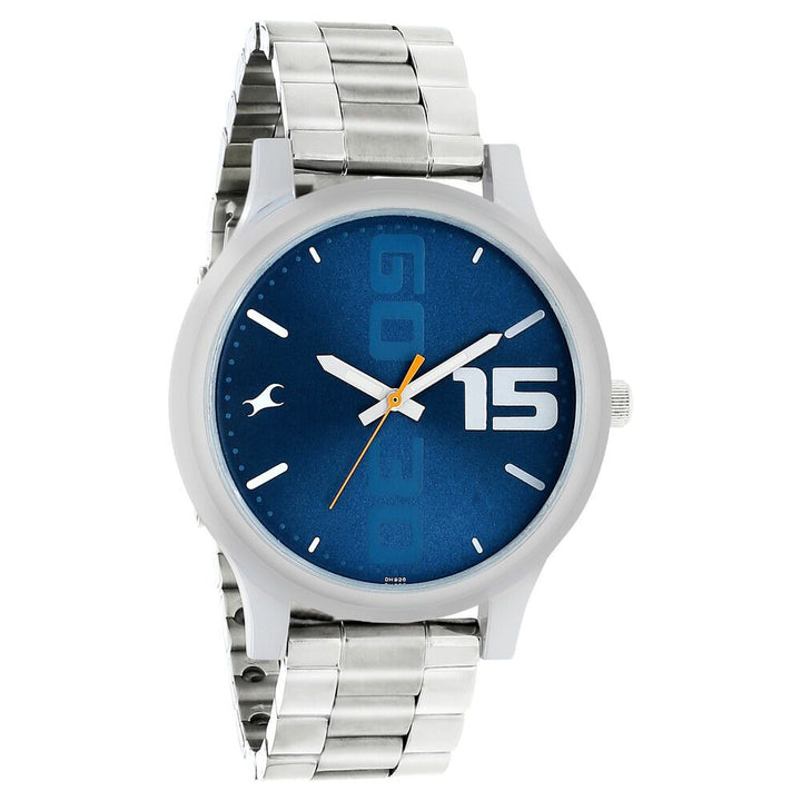 Fastrack Bold Quartz Analog Blue Dial Stainless Steel Strap Watch for Guys NS38051SM05