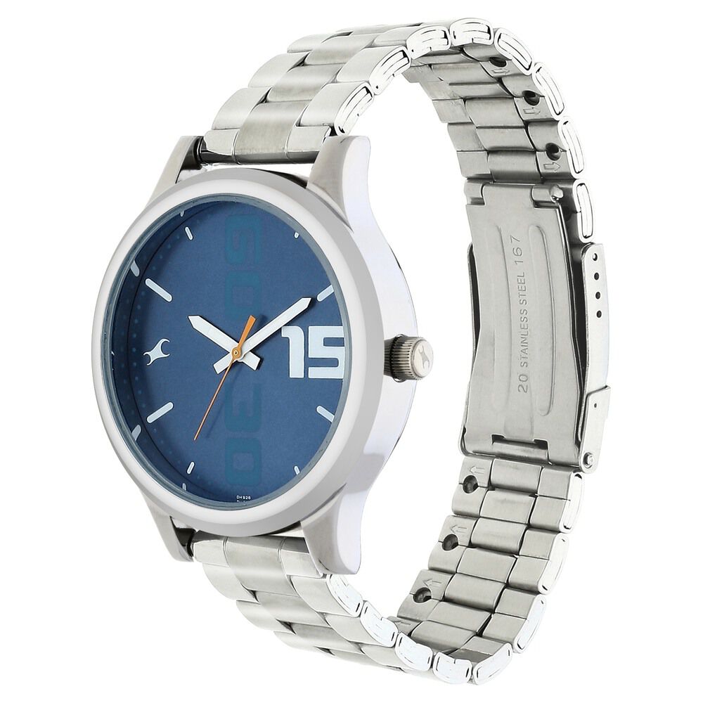 Fastrack Bold Quartz Analog Blue Dial Stainless Steel Strap Watch for Guys NS38051SM05