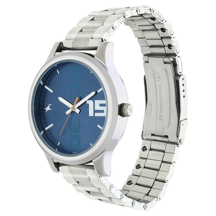 Fastrack Bold Quartz Analog Blue Dial Stainless Steel Strap Watch for Guys NS38051SM05