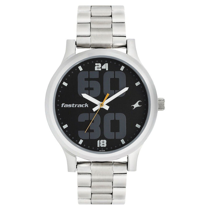 Fastrack Bold Quartz Analog Black Dial Stainless Steel Strap Watch for Guys NS38051SM07