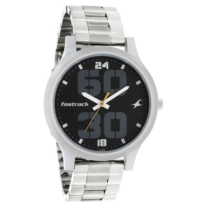 Fastrack Bold Quartz Analog Black Dial Stainless Steel Strap Watch for Guys NS38051SM07