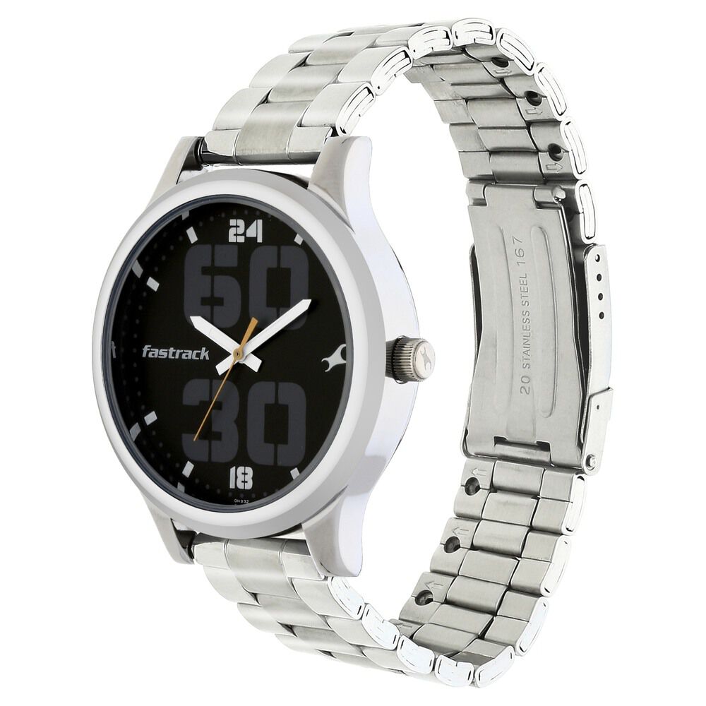 Fastrack Bold Quartz Analog Black Dial Stainless Steel Strap Watch for Guys NS38051SM07