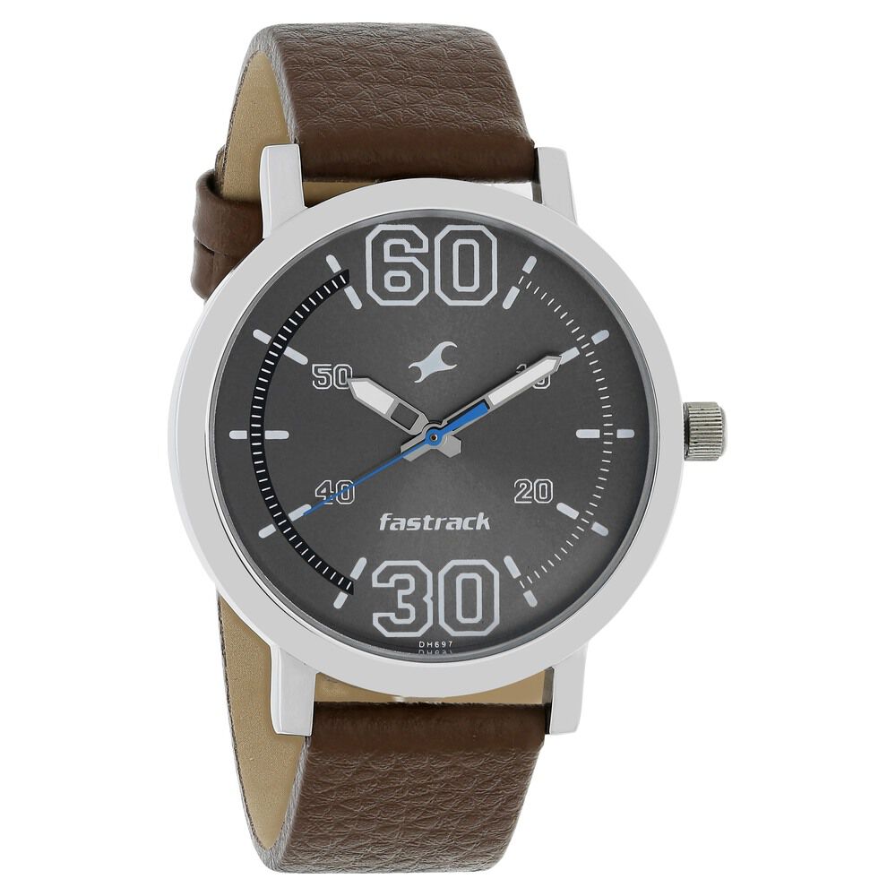 Fastrack Fundamentals Quartz Analog Grey Dial Leather Strap Watch for Guys NR38052SL03