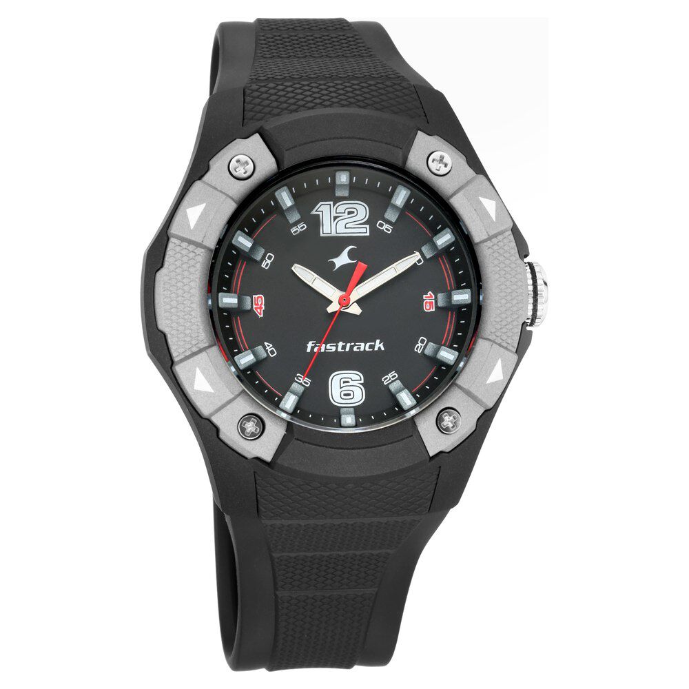 Fastrack Trendies Quartz Analog Black Dial Silicone Strap Watch for Guys NR38057PP02