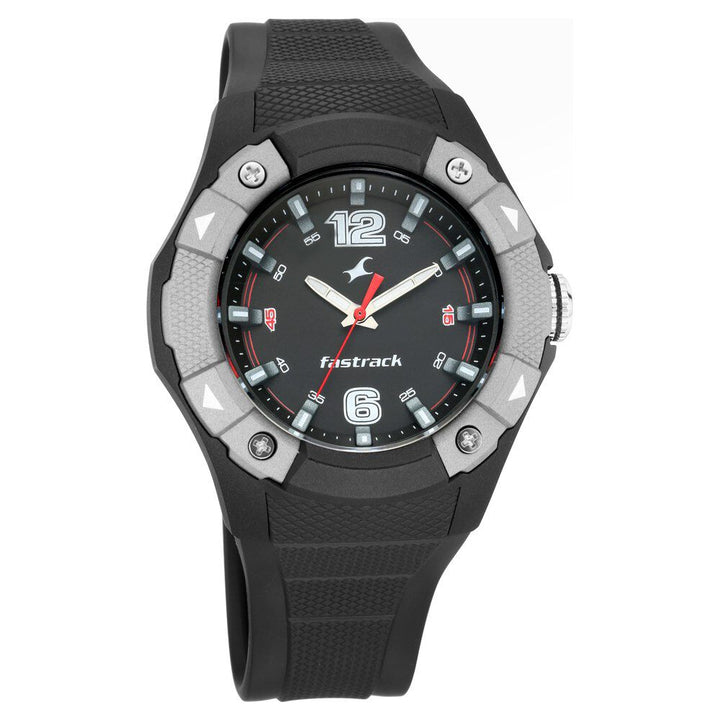 Fastrack Trendies Quartz Analog Black Dial Silicone Strap Watch for Guys NR38057PP02