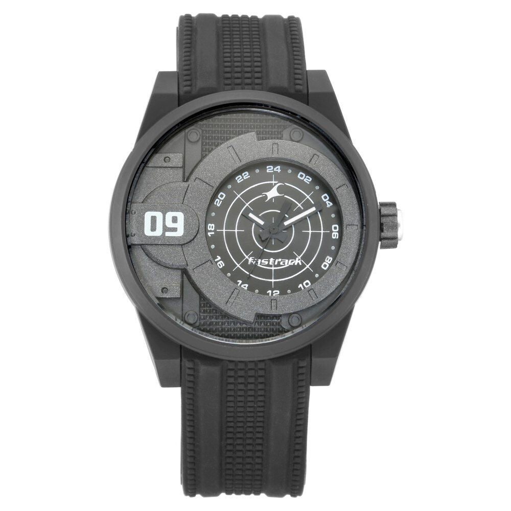 Fastrack Trendies Quartz Analog Black Dial Silicone Strap Watch for Guys NS38058PP03