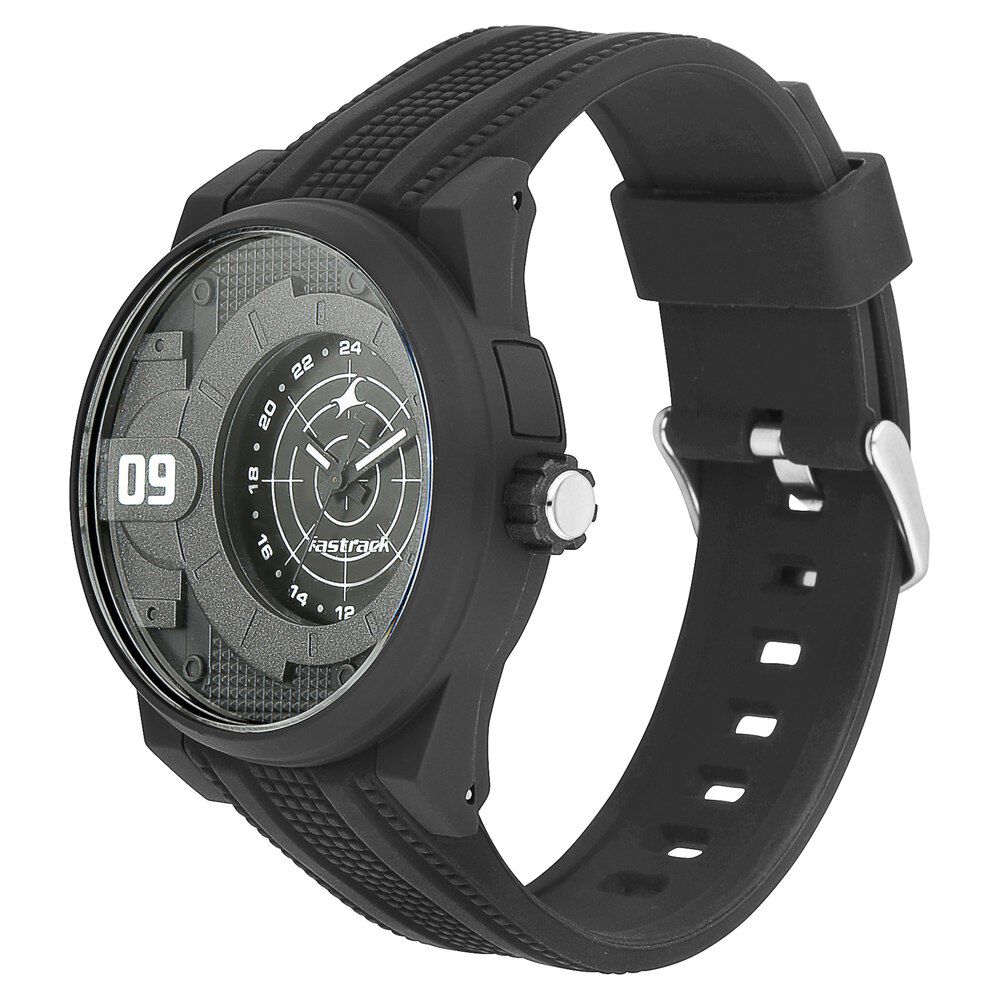 Fastrack Trendies Quartz Analog Black Dial Silicone Strap Watch for Guys NS38058PP03