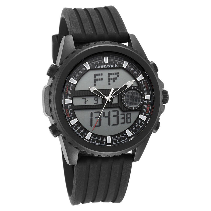 Fastrack Streetwear Quartz Analog Digital Black Dial PU Strap Watch for Guys NS38064PP01