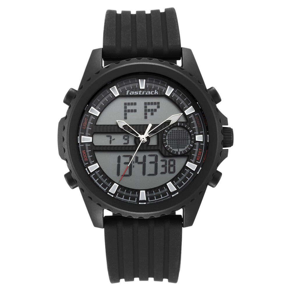 Fastrack Streetwear Quartz Analog Digital Black Dial PU Strap Watch for Guys NS38064PP01