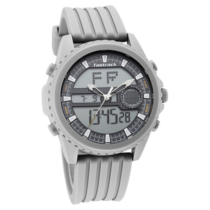 Fastrack Streetwear Quartz Analog Digital Grey Dial PU Strap Watch for Guys NR38064PP02