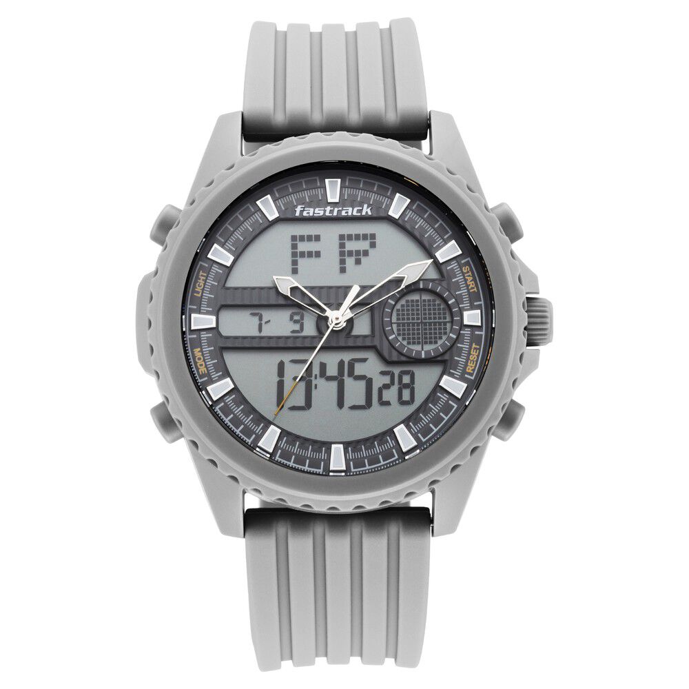 Fastrack Streetwear Quartz Analog Digital Grey Dial PU Strap Watch for Guys NR38064PP02