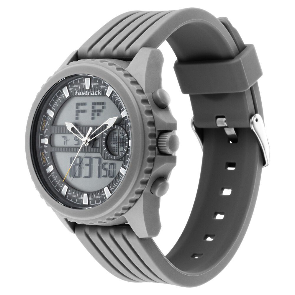 Fastrack Streetwear Quartz Analog Digital Grey Dial PU Strap Watch for Guys NR38064PP02