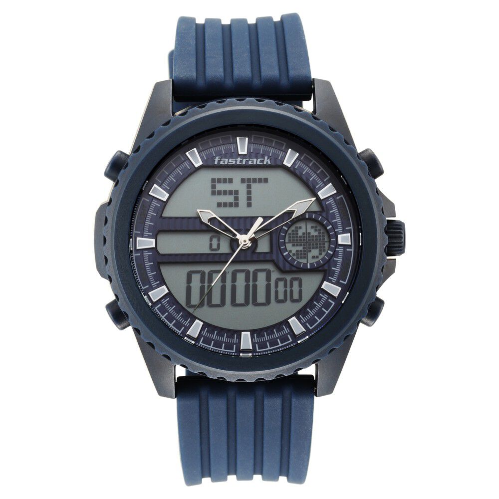 Fastrack Streetwear Quartz Analog Digital Blue Dial PU Strap Watch for Guys NR38064PP03