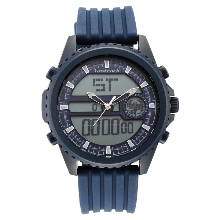 Fastrack Streetwear Quartz Analog Digital Blue Dial PU Strap Watch for Guys NR38064PP03