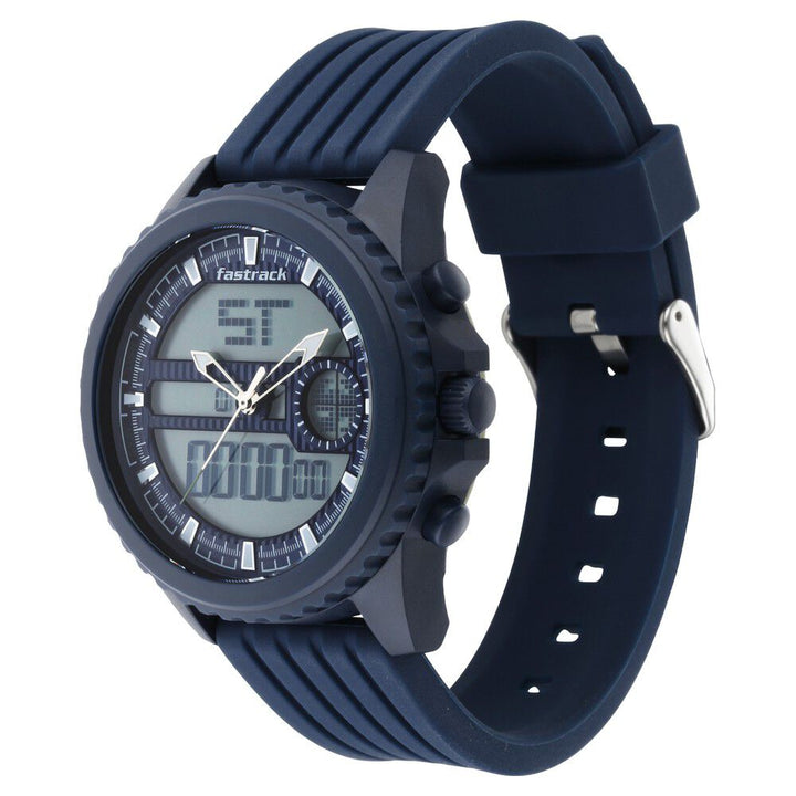 Fastrack Streetwear Quartz Analog Digital Blue Dial PU Strap Watch for Guys NR38064PP03
