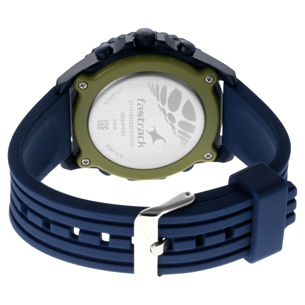 Fastrack Streetwear Quartz Analog Digital Blue Dial PU Strap Watch for Guys NR38064PP03