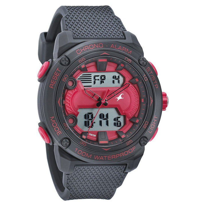 Fastrack Streetwear Red Dial with Black Colour Strap Watch for Guys NS38065PP04