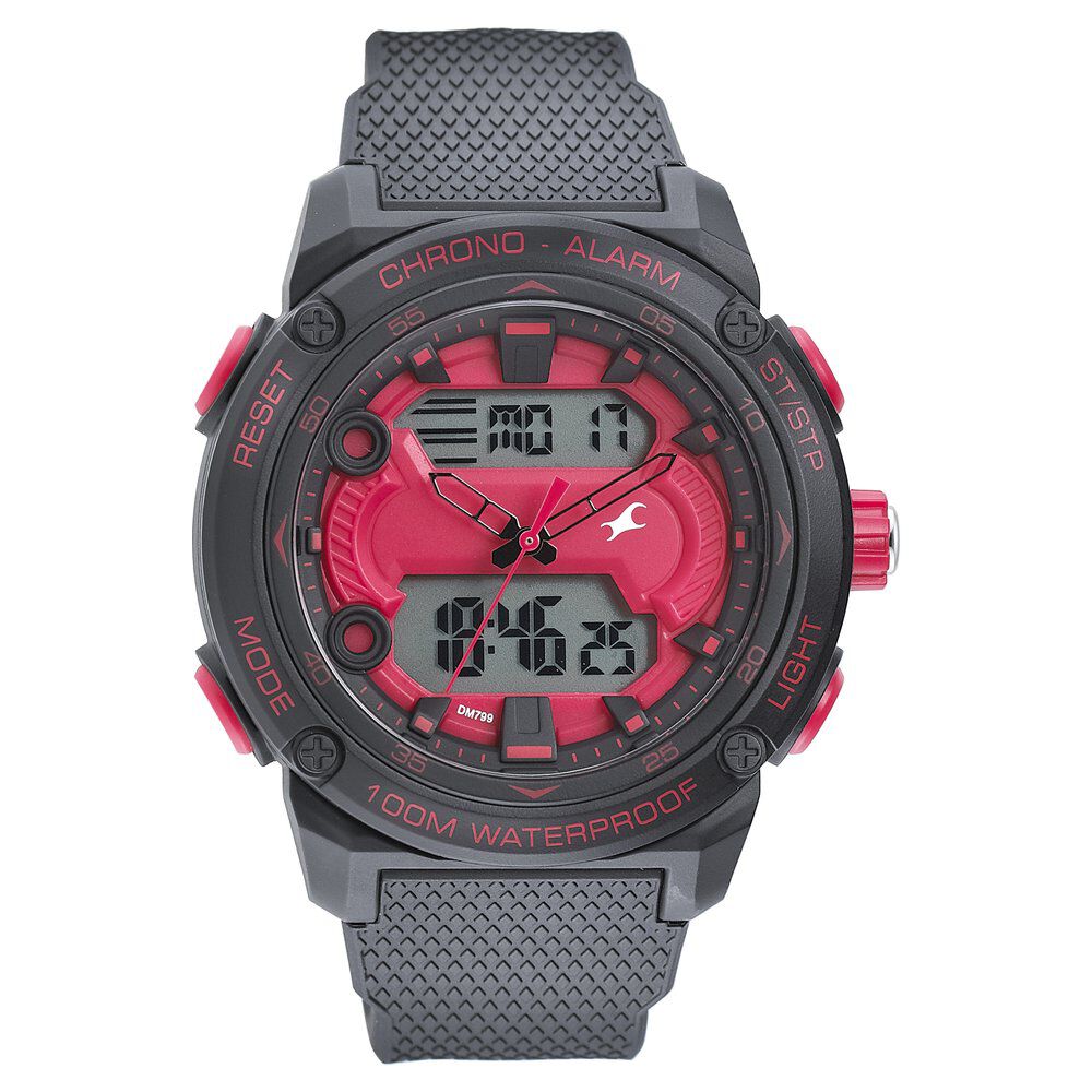 Fastrack Streetwear Red Dial with Black Colour Strap Watch for Guys NS38065PP04