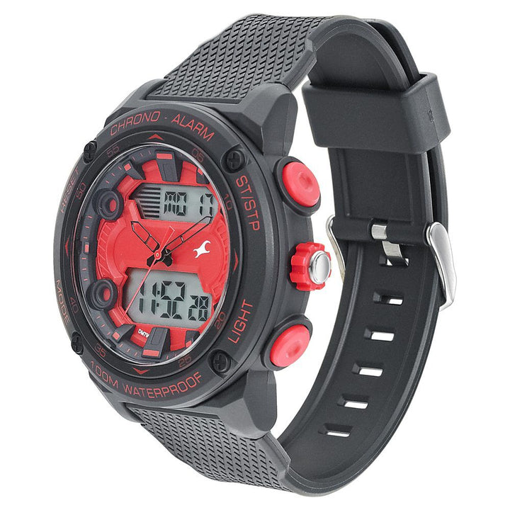 Fastrack Streetwear Red Dial with Black Colour Strap Watch for Guys NS38065PP04