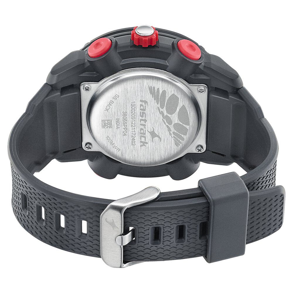 Fastrack Streetwear Red Dial with Black Colour Strap Watch for Guys NS38065PP04