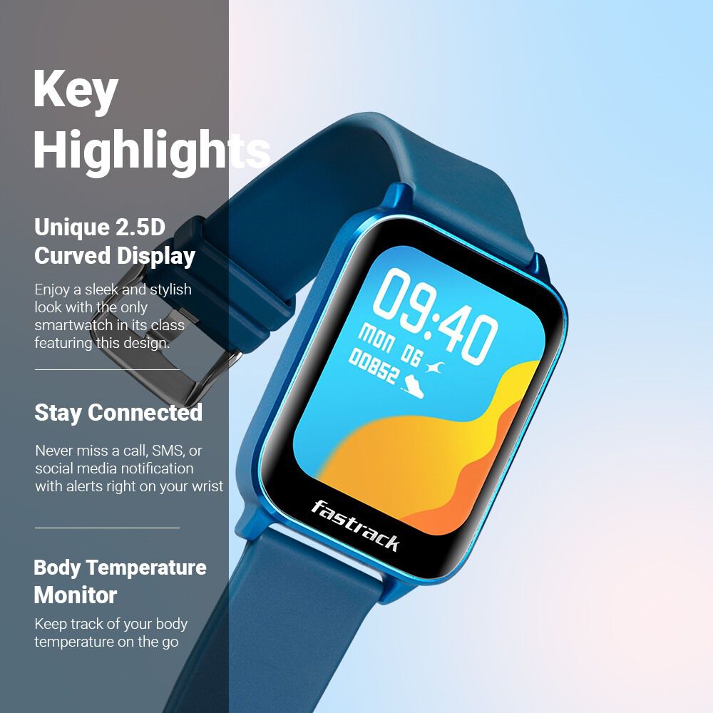 Fastrack Reflex Curv Blue: Health & Sleep Tracker with Bold Curved Display Smartwatch 38073AP02