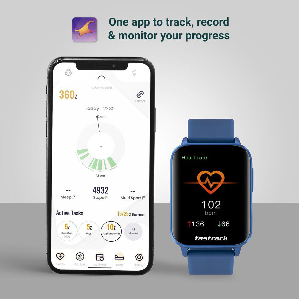 Fastrack Reflex Curv Blue: Health & Sleep Tracker with Bold Curved Display Smartwatch 38073AP02