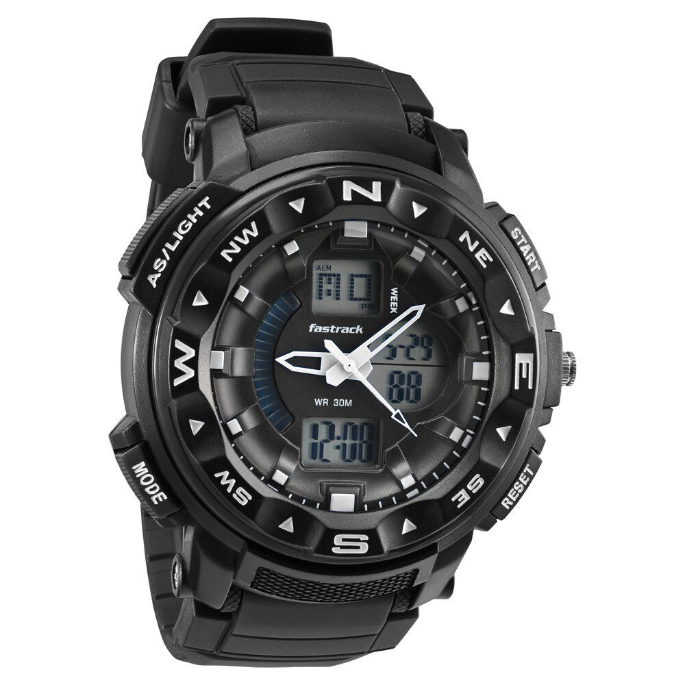 Fastrack AnaDigi Black Dial Plastic Strap Unisex Watch 38076PP01W
