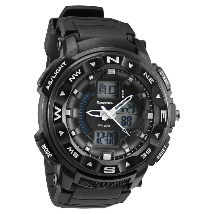 Fastrack AnaDigi Black Dial Plastic Strap Unisex Watch 38076PP01W