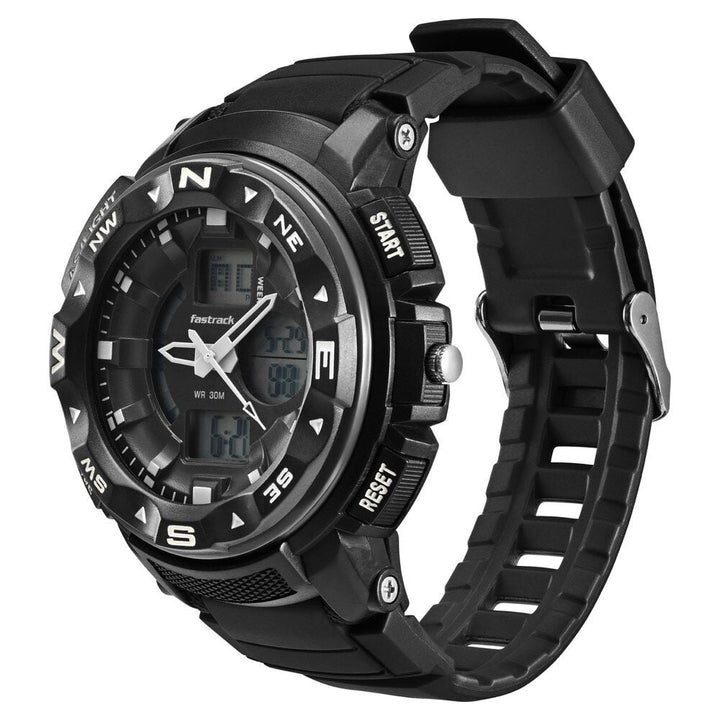 Fastrack AnaDigi Black Dial Plastic Strap Unisex Watch 38076PP01W