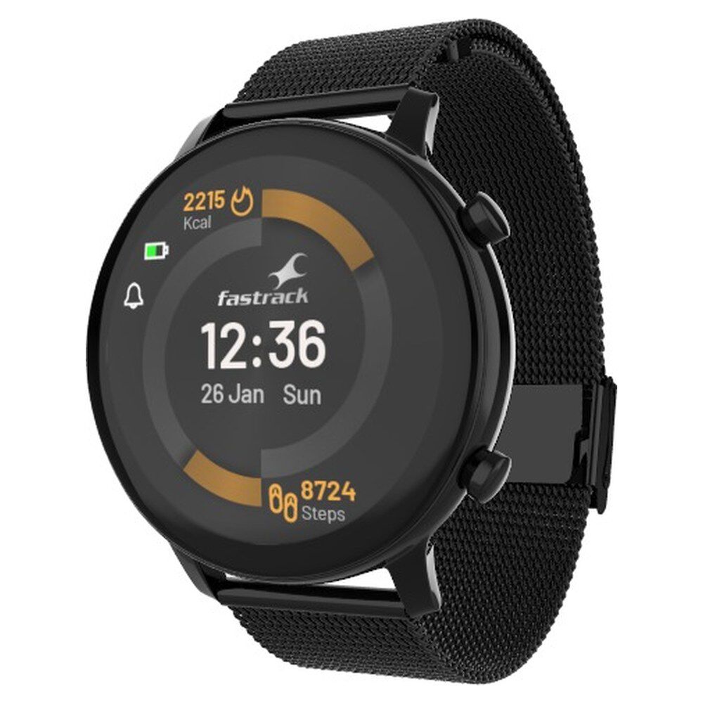 Fastrack Reflex Play + Classic BT Calling 3.3 CM AMOLED Display Smartwatch with AOD Premium Metallic Body, IP68 Water Resistance 38077AM05