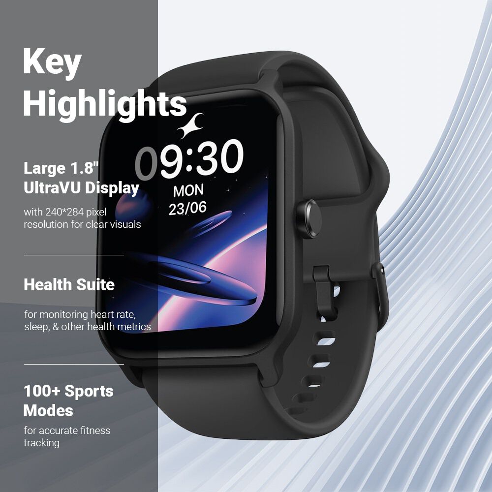 Reflex Kruz Black 4.5 CM Smartwatch with BT Calling and Sports Modes 38085PP06