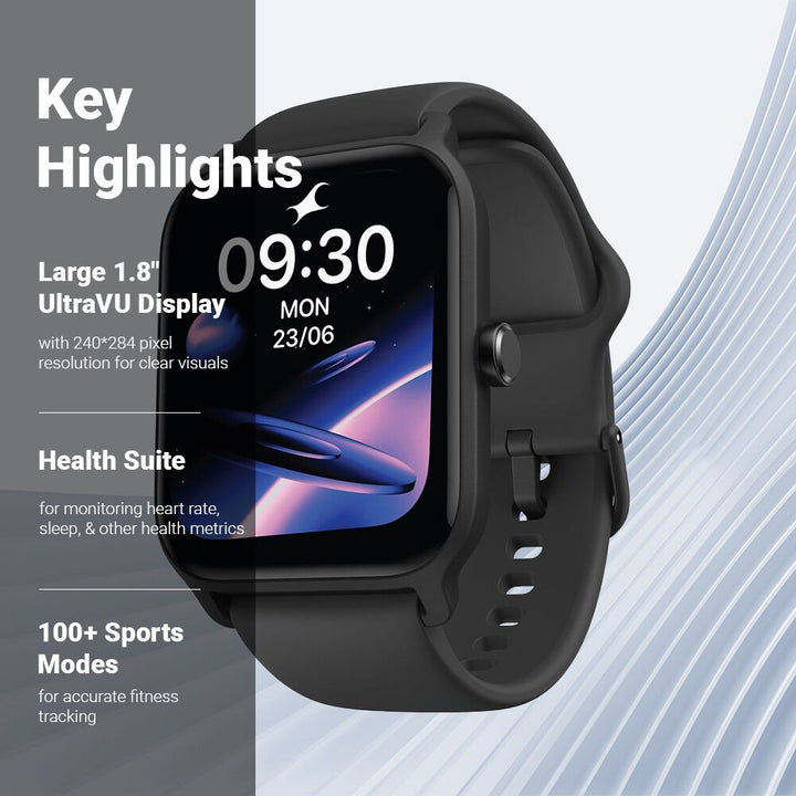 Reflex Kruz Black 4.5 CM Smartwatch with BT Calling and Sports Modes 38085PP06