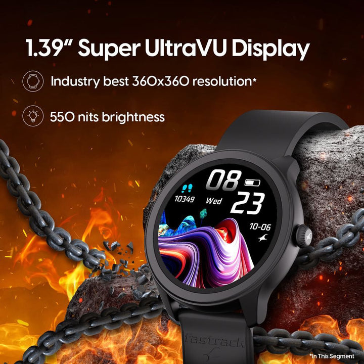 Fastrack Reflex Invoke Smartwatch Black: BT Calling, Advanced Chipset, Breathing Rate, IP68 38091PP01
