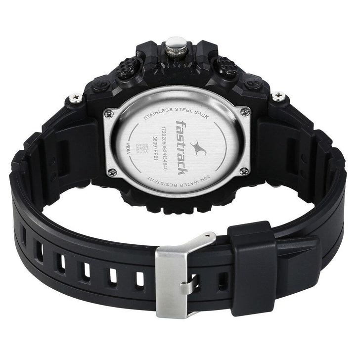 Fastrack StreetStyle Quartz Digital Black And Blue Dial Black PU Strap Unisex Watch 38097PP01W