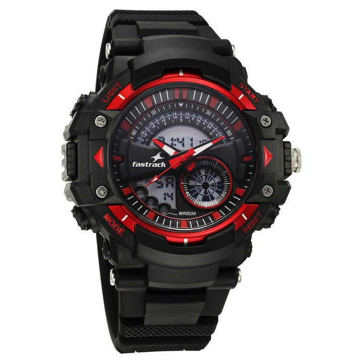 Fastrack StreetStyle Quartz Digital Black And Red Dial Black PU Strap Unisex Watch 38097PP02W