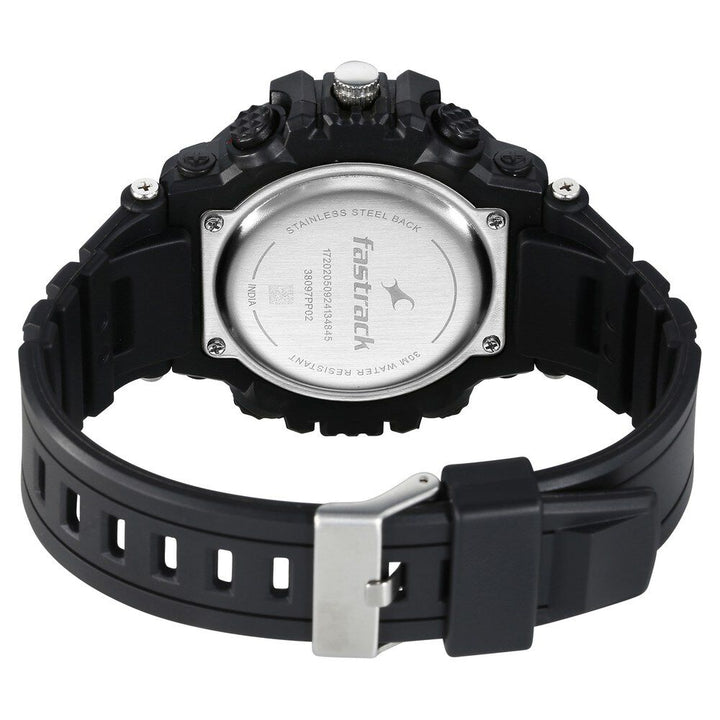 Fastrack StreetStyle Quartz Digital Black And Red Dial Black PU Strap Unisex Watch 38097PP02W