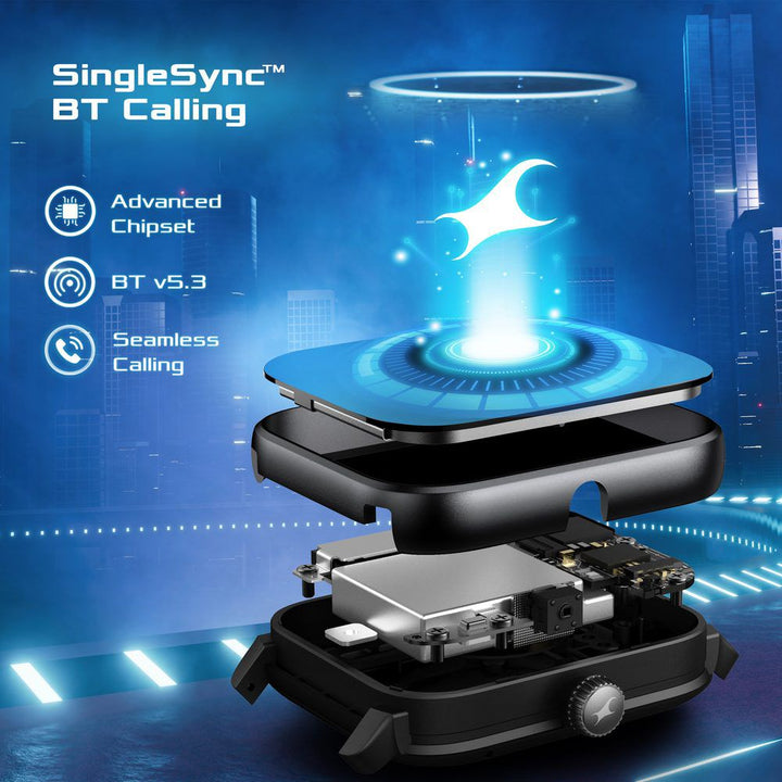 Fastrack Phantom with 4.69 CM Super HD Display Functional Crown BT Calling Premium Black Solar Metal Smartwatch for Unisex 38103AM02